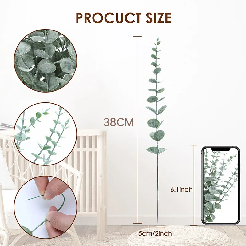 10pcs 38cm Eucalyptus Stems Ar - Florist Supply Bulk incelemesi ve fiyatı